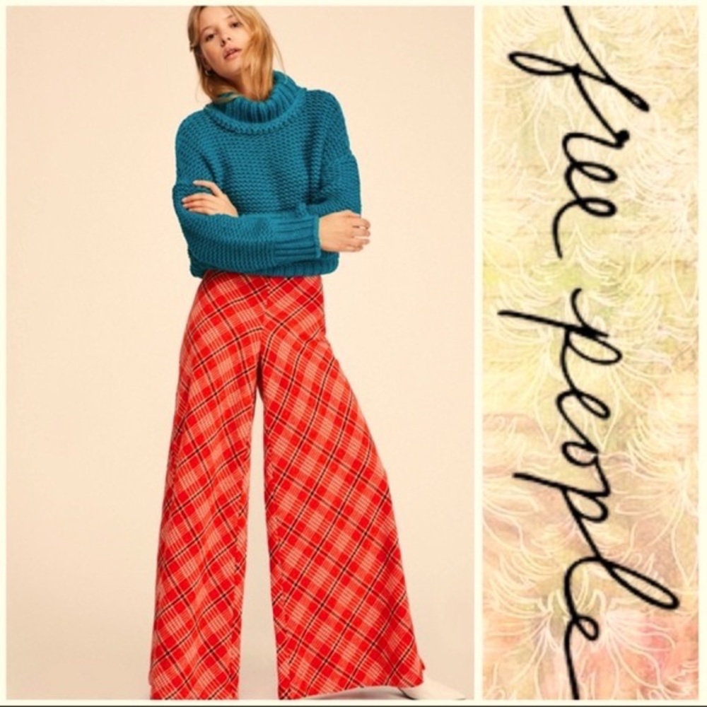 Free People Orange Bell Botton Trousers